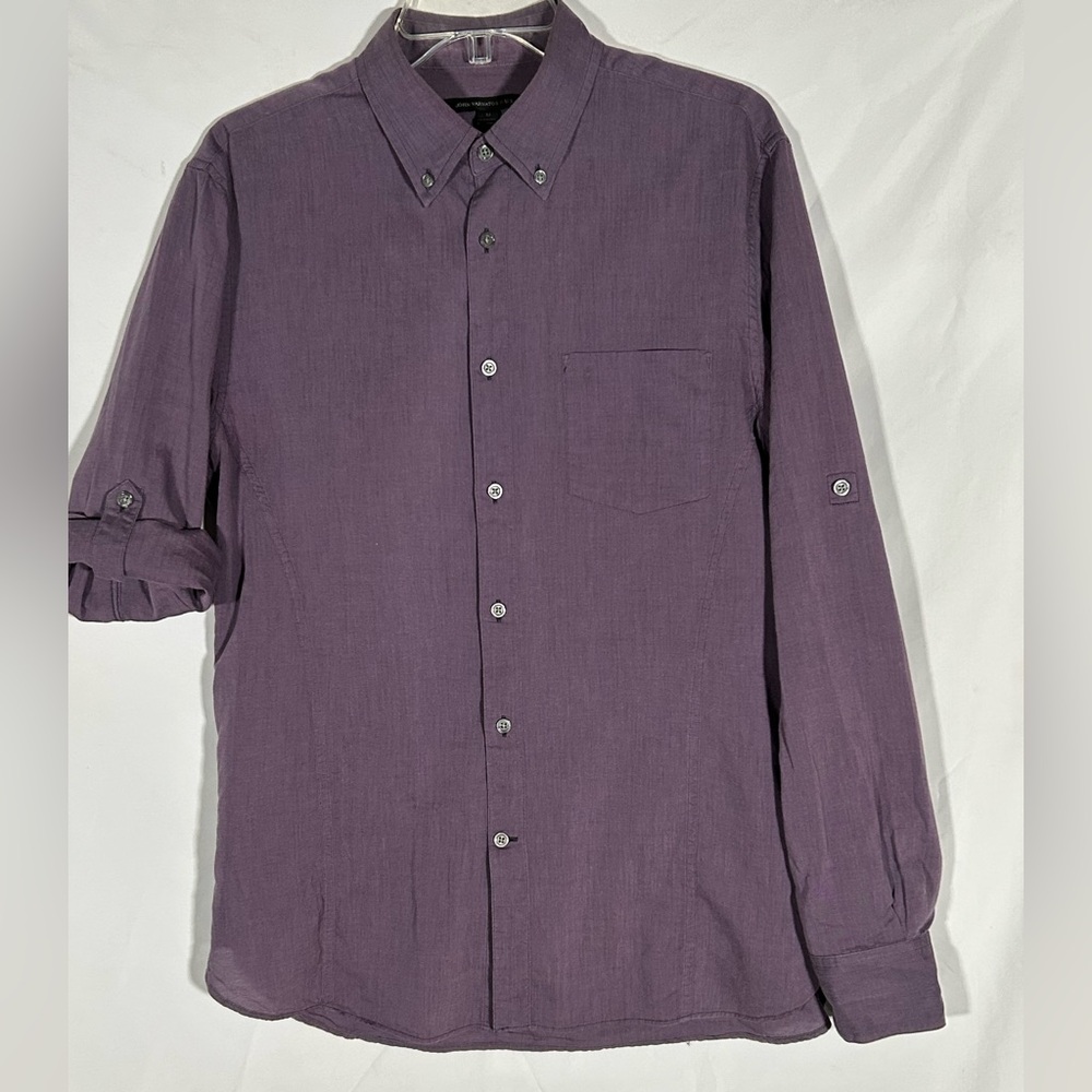 JOHN VARVATOS STAR USA PURPLE PLUM ROLL TAB SLEEVES BUTTON UP SHIRT MENS MEDIUM